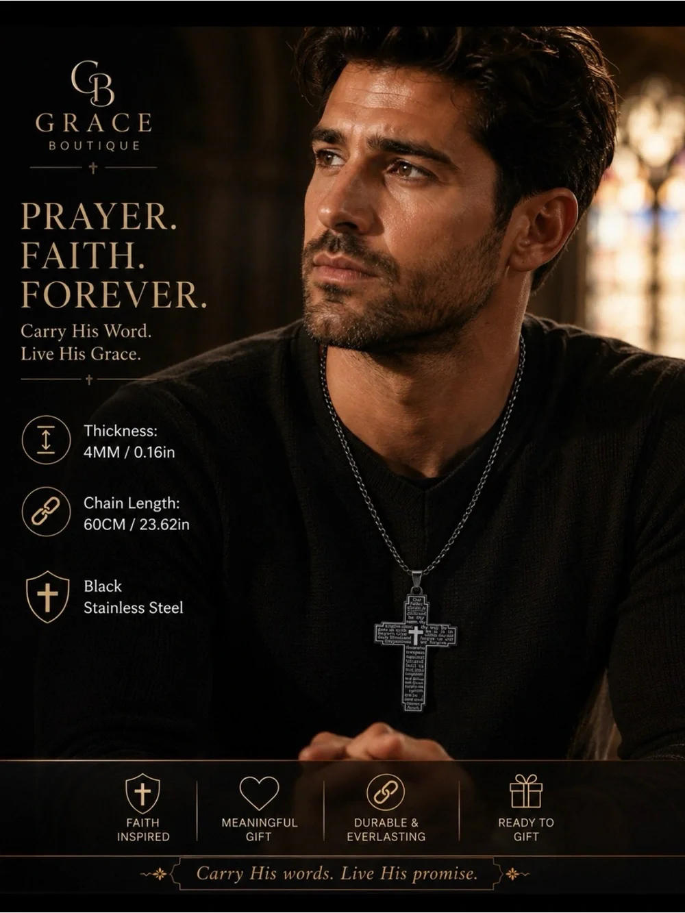 Grace Boutique Black Stainless Steel Cross Necklace
